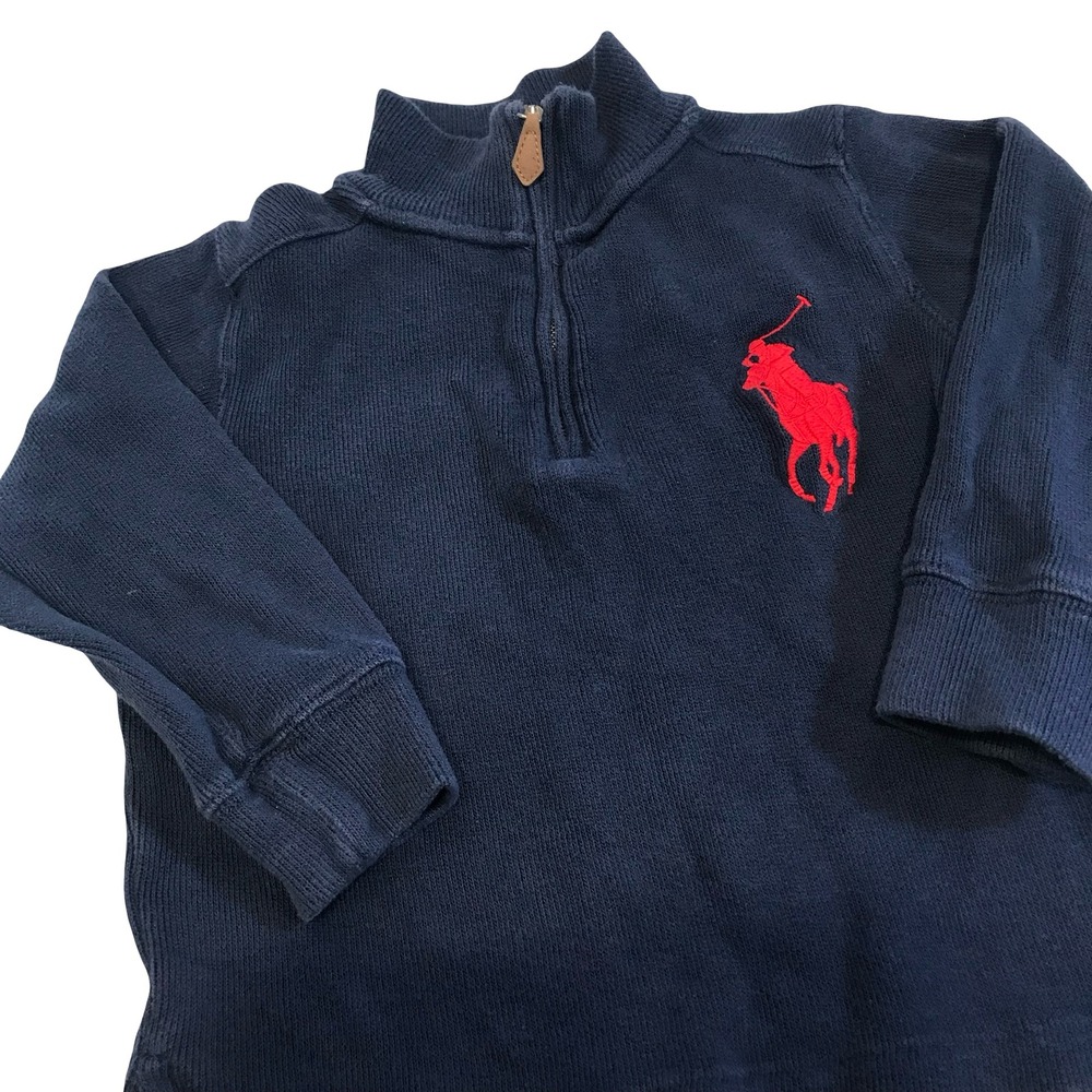 Kids Navy Blue Polo Ralph Lauren Quarter Zip Sweater Red Pony Logo Size‎ 3T